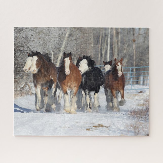 Puzzle Bob Langrish | Troupeau De Clydesdales En Neige (Horizontal)