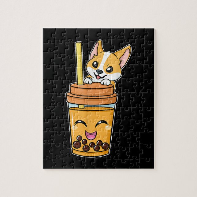 Puzzle Boba Tapioca Perles Bubble Lait Thé Boire Corgi (Vertical)