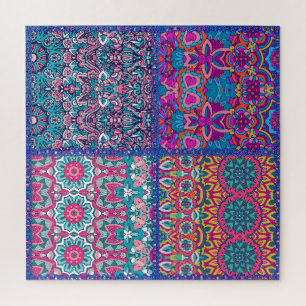 Puzzle Boho Colorant Blocking Motif Quilt