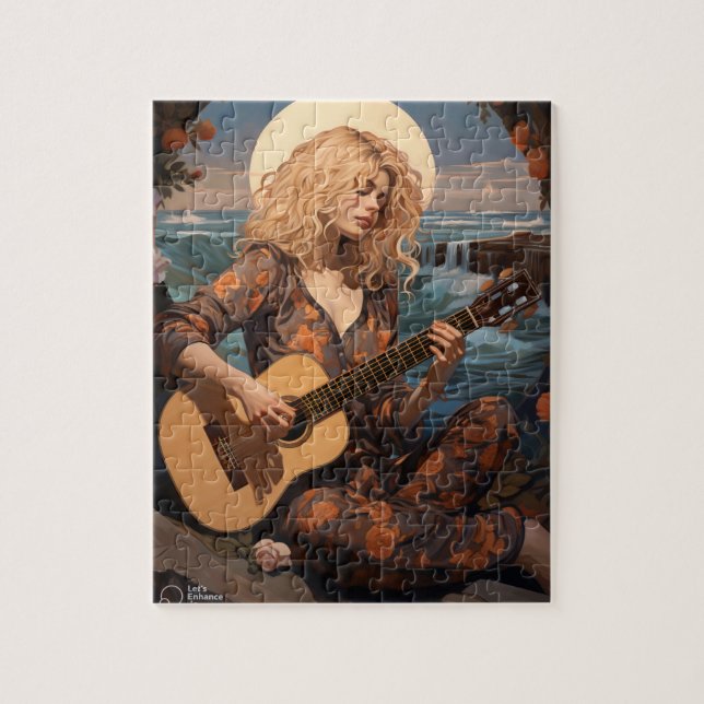 Puzzle Boho Girl joue de la guitare la nuit (Vertical)