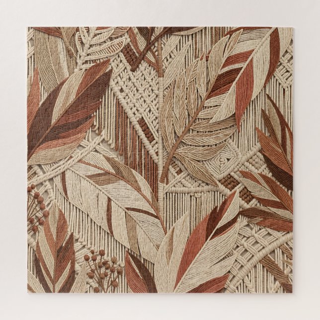 Puzzle Boho Macrame Feuilles Tropicales Terracotta Beige (Vertical)