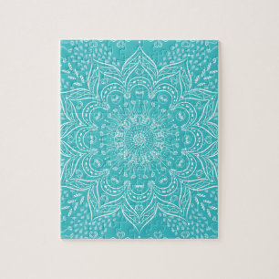Puzzle Boho Mandala Art Vibrant Turquoise Blue Picture