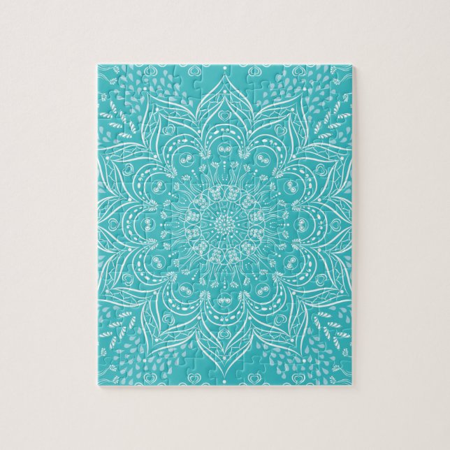 Puzzle Boho Mandala Art Vibrant Turquoise Blue Picture (Vertical)