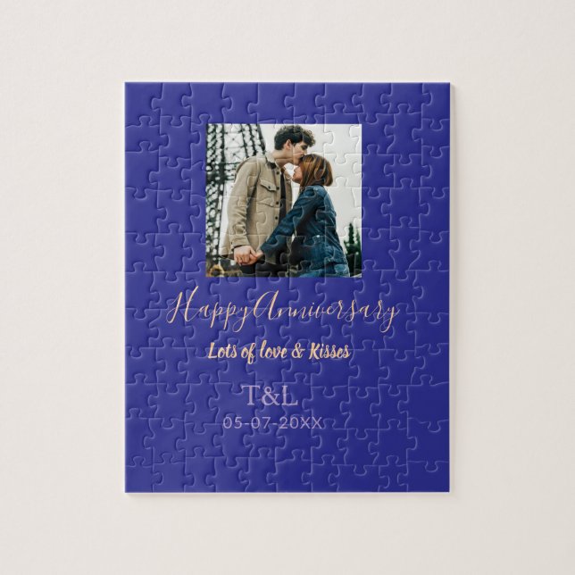 Puzzle Boho moderne heureux anniversaire ajouter nom bleu (Vertical)