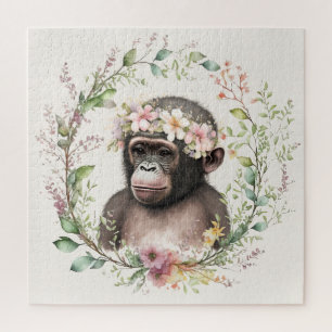 Puzzle Boho Monkey en Carré de couronne Fleur sauvage