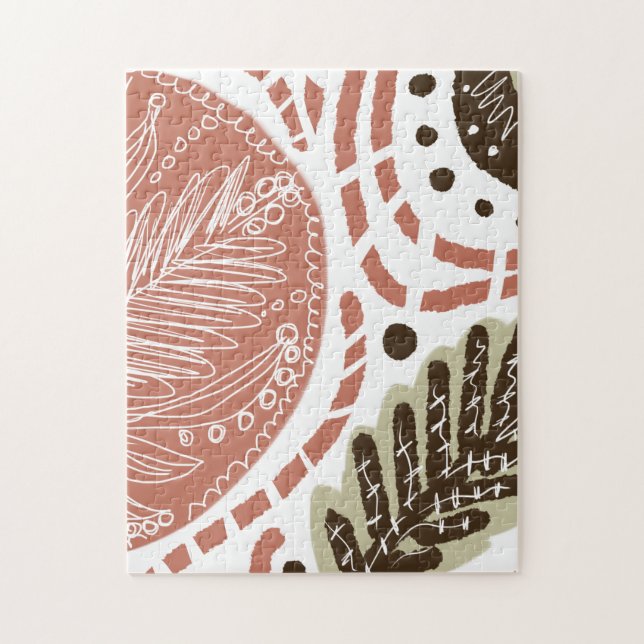 Puzzle Boho organique moderne gribouillis marron (Vertical)