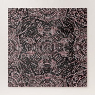 Puzzle Boho Rose Gold Grey Mandala Design élégant