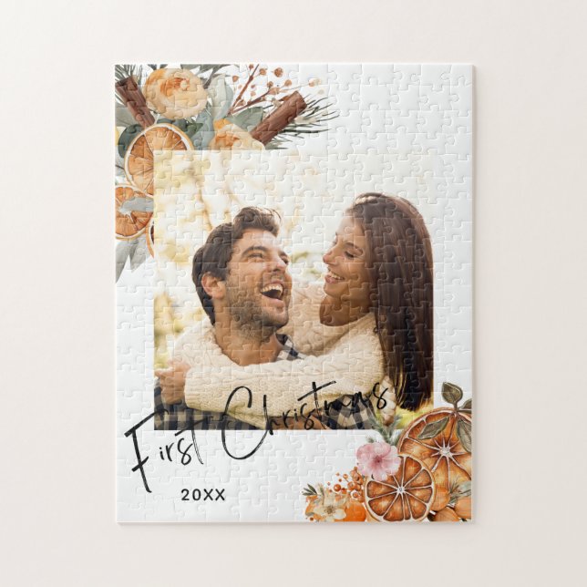 Puzzle Boho Winter Holiday First Christmas Couple Photo (Vertical)
