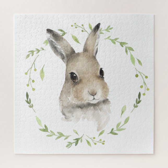 Puzzle Bois Animaux Lapin Lapin Aquarelle Couleur Wreath (Vertical)