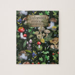 Puzzle Bois Champignons Vert Plantes Berry Cadeau Famille<br><div class="desc">Conception de texte personnalisable avec une aquarelle motif de nature verte sereine avec champignons colorés,  baies et plantes de forêt. Le motif travaillerait bien pour les saisons d'automne et d'hiver,  ainsi que toute l'année.</div>