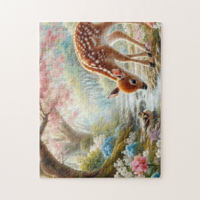 Puzzle Bois de printemps avec canard et faon/cerf (Vertical)