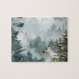 Puzzle Bois d'hiver Foggy Mountain Forest Young Stag