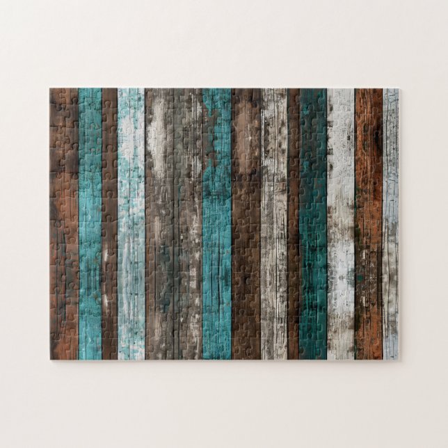 Puzzle Bois rustique Texture Cartes Turquoises et Brown (Horizontal)