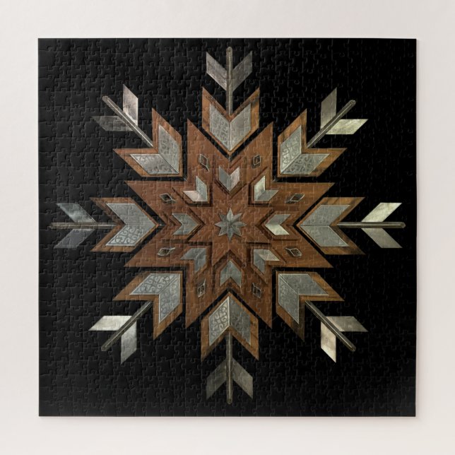 Puzzle Boîte à bijoux Tigerwood avec acier gravé (Vertical)