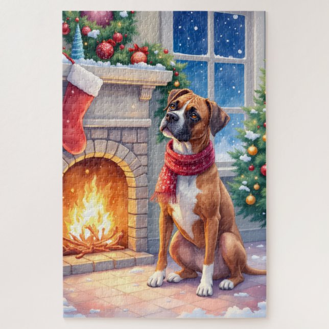 Puzzle Boîte à feu festive Boxer Art de Noël (Vertical)