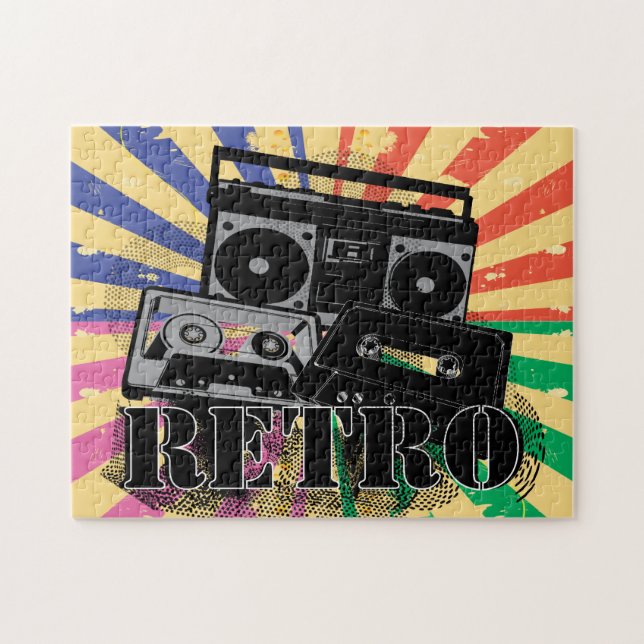 Puzzle Boite à flèche et cassettes de style rétro (Horizontal)