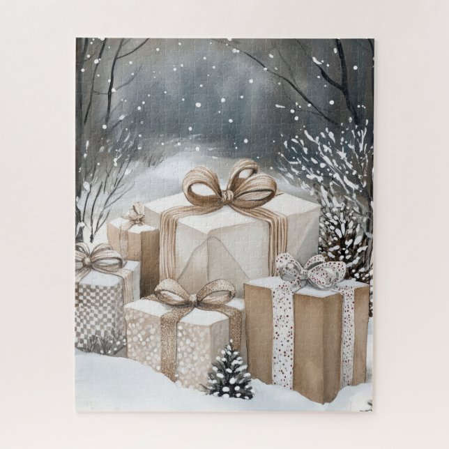 Puzzle Boîtes de cadeaux de Noël Hiver Neige (Vertical)