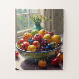 Puzzle Bol de fruit assis sur une table à l'huile