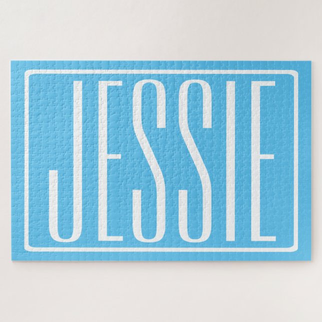 Puzzle Bold & Modern Your Name or Word | White & Sky Blue (Horizontal)
