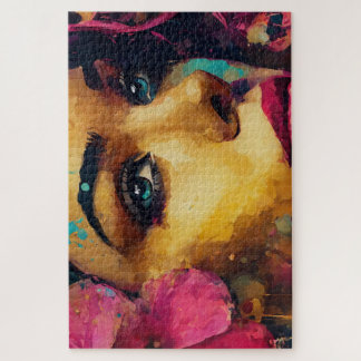 Puzzle Bold Pink Hibiscus et femme Portrait Abstrait