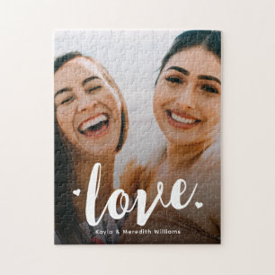 Puzzle Bold Script Love Sisters BFF Family Photo