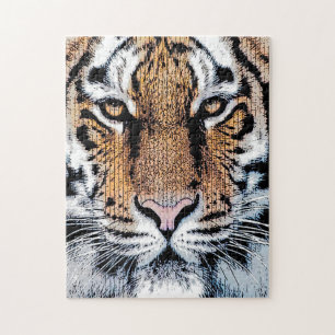 Puzzle Bold Tiger Portrait Graphic Press Style