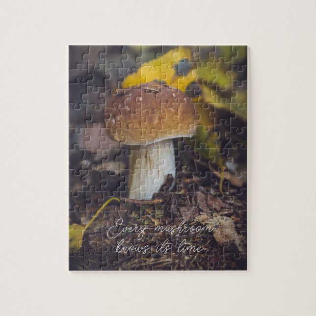 Puzzle Bolete mushroom with yellow leaves (Vertical)