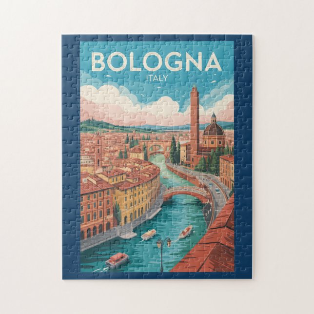 Puzzle Bologna Italy Illustration Travel Art Vintage (Vertical)