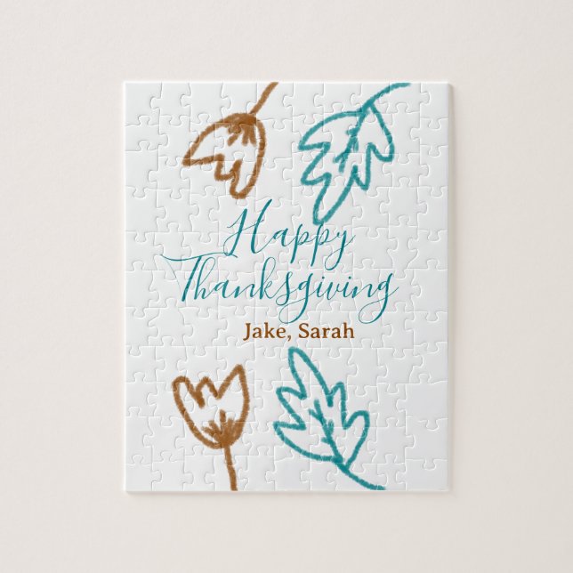 Puzzle Bon thanksgiving bleu brun feuilles de chute fleur (Vertical)