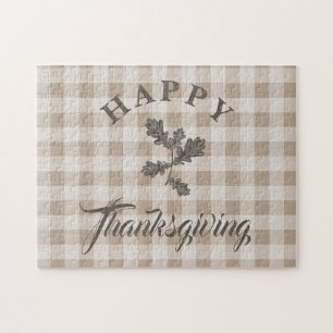 Puzzle Bon thanksgiving de feuillage moderne Taupe Plaid