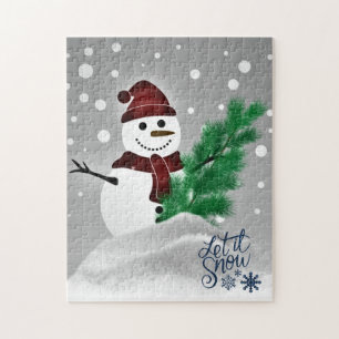 Puzzle Bonhomme de neige amusant en famille avec sapin de