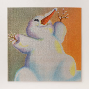 Puzzle bonhomme de neige heureux salue le matin
