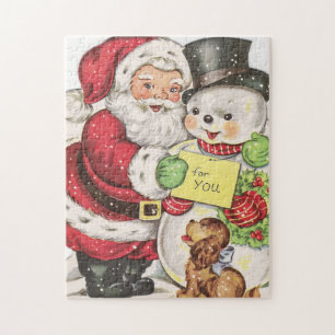 Puzzle bonhomme de neige rétro de Noël Père Noël