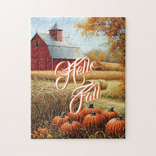 Puzzle Bonjour Automne Thanksgiving Rural Grange Citrouil (Vertical)