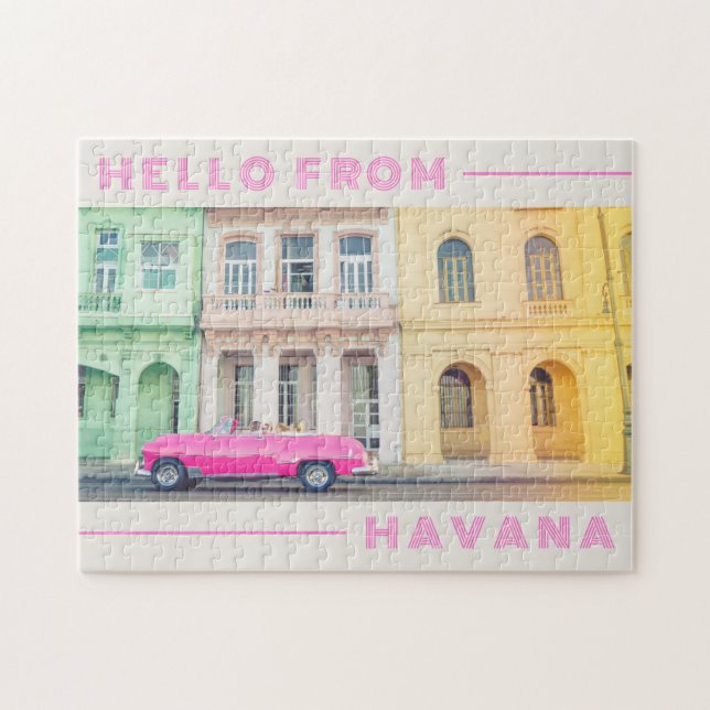 Puzzle Bonjour de Havana Retro Pink Car & Architecture (Horizontal)