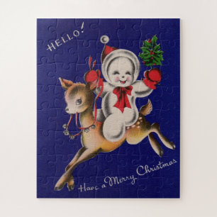 Puzzle Bonjour ! Joyeux bonhomme de neige de Noël sur ren