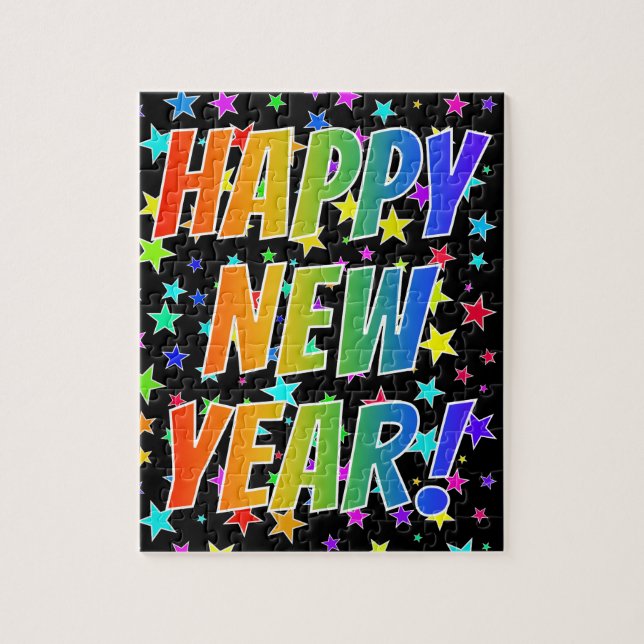 Puzzle "BONNE ANNÉE !" Texte d'arc-en-ciel, profil sous (Vertical)