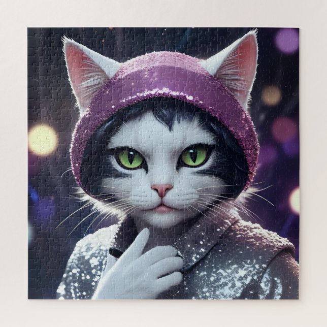 Puzzle Bonne fête du Nouvel An - Chat déguisé (Vertical)