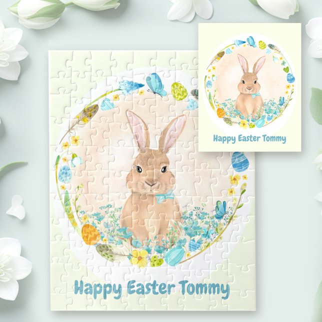 Puzzle Bonne Pâques Cute Bunny personnalisé (Happy Easter Cute Bunny personalized Jigsaw Puzzle)