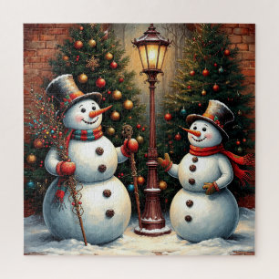 Puzzle Bonshommes de neige festifs et sapins de Noël