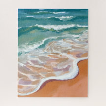 Bord de l'océan | Vagues bleu aqua Plage Aquarelle