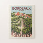 Puzzle Bordeaux France Vineyard Travel Art Vintage<br><div class="desc">Conception de voyage vectorielle rétro Bordeaux. Bordeaux,  plaque tournante de la célèbre région viticole,  est une ville portuaire sur la Garonne dans le sud-ouest de la France.</div>