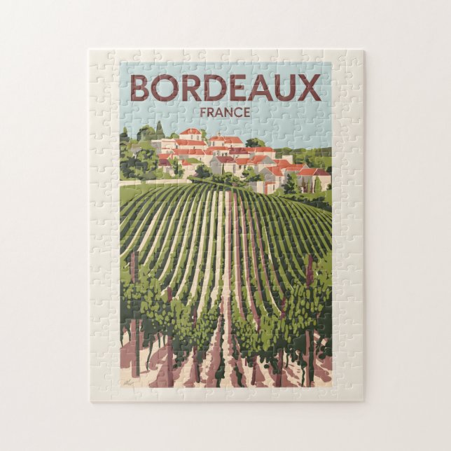 Puzzle Bordeaux France Vineyard Travel Art Vintage (Vertical)