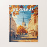 Puzzle Bordeaux France Vineyard Travel Art Vintage<br><div class="desc">Conception de voyage vectorielle rétro Bordeaux. Bordeaux,  plaque tournante de la célèbre région viticole,  est une ville portuaire sur la Garonne dans le sud-ouest de la France.</div>