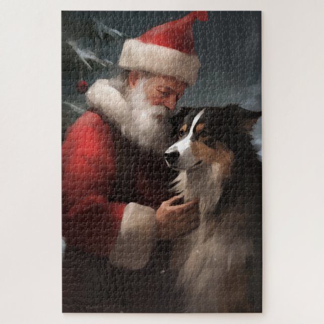 Puzzle Border Collie avec le Père Noël Noël Festif (Vertical)