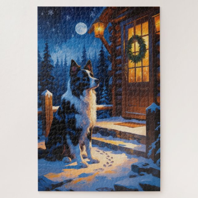 Puzzle Border Collie avec lumières de Noël vacances (Vertical)