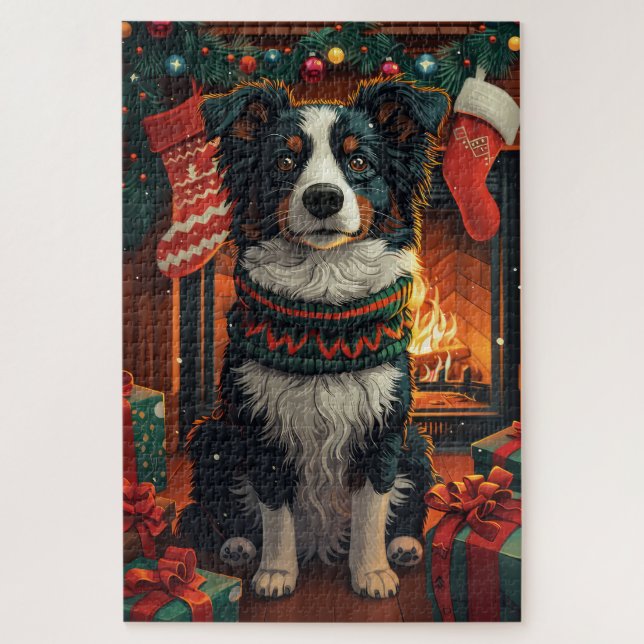 Puzzle Border Collie  Chien avec des cadeaux de Noël Chem (Vertical)