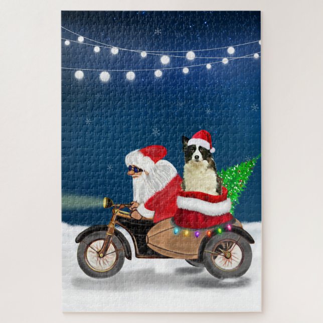 Puzzle Border Collie Chien Noël Père Noël  (Vertical)