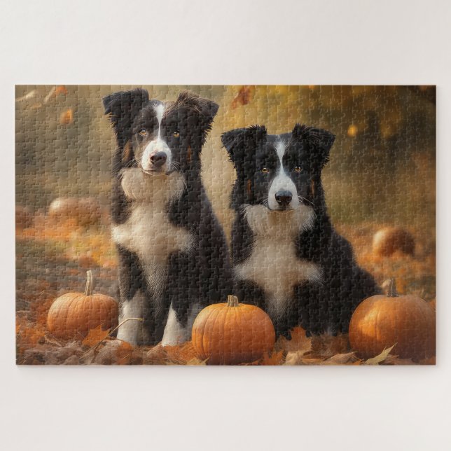 Puzzle Border Collie Chiot Automne Délice Citrouille (Horizontal)
