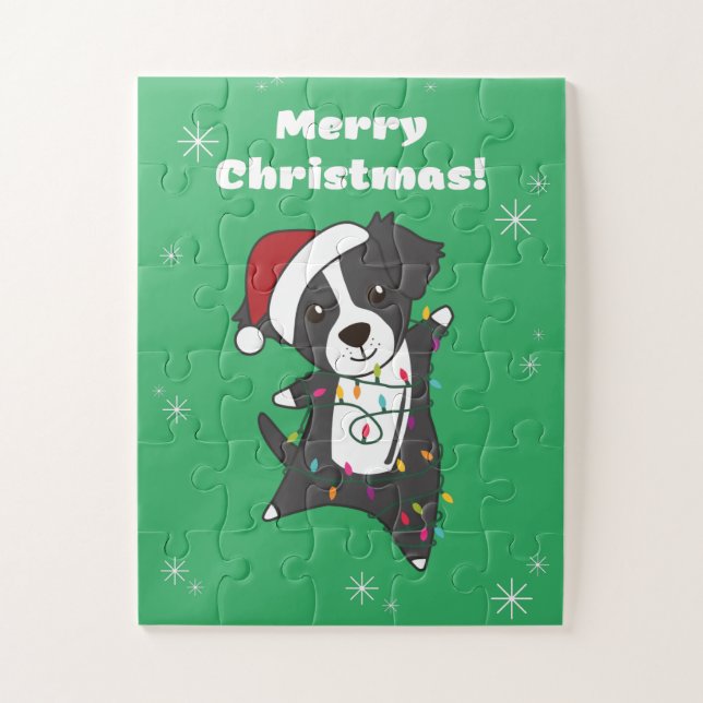 Puzzle Border Collie Christmas Dog Winter Animals Dogs Ji (Vertical)